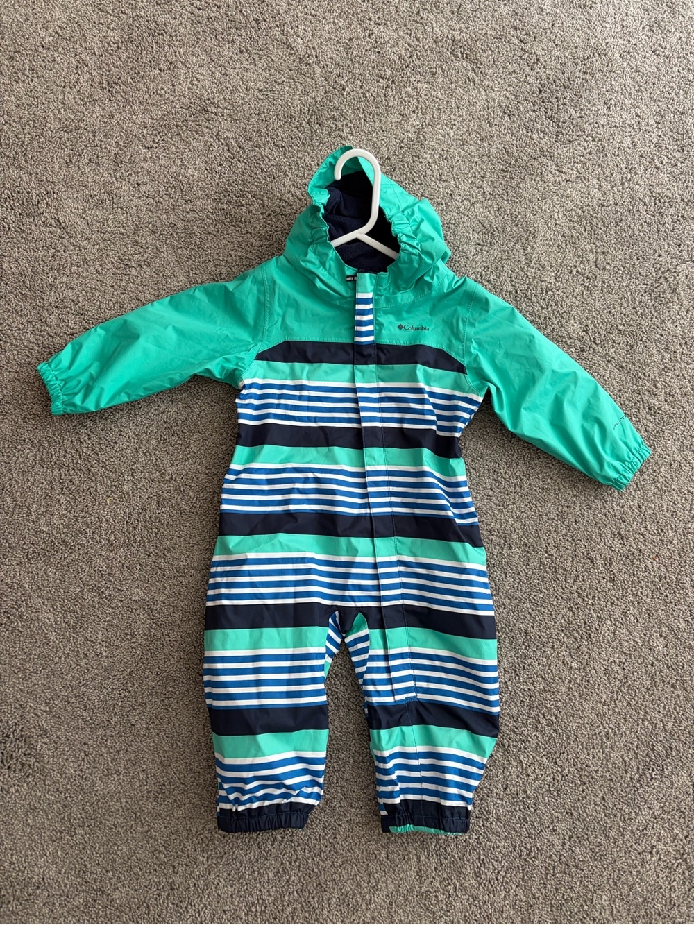 COLUMBIA - Green & Navy Striped Kids Rain suit (lined)